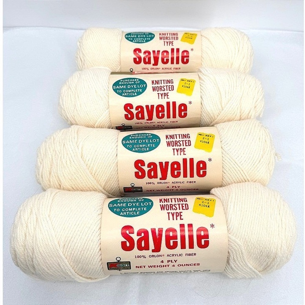 Sayelle Knitting Worsted Type Yarn 4 Ply Off White VTG Crochet 16oz 4 Skeins